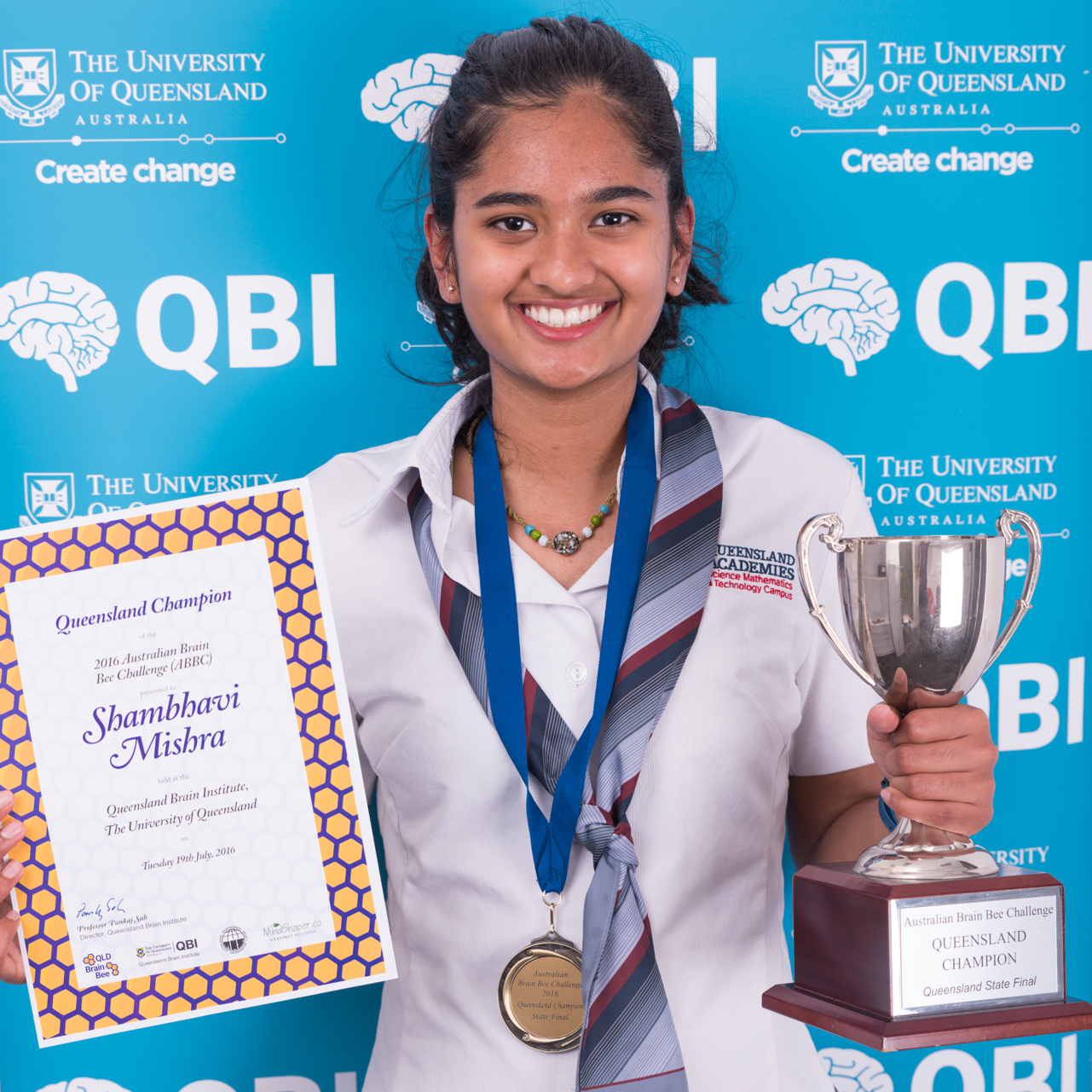 QASMT's Shambhavi Mishra fought off tough competition to win the 2016 Queensland Brain Bee.