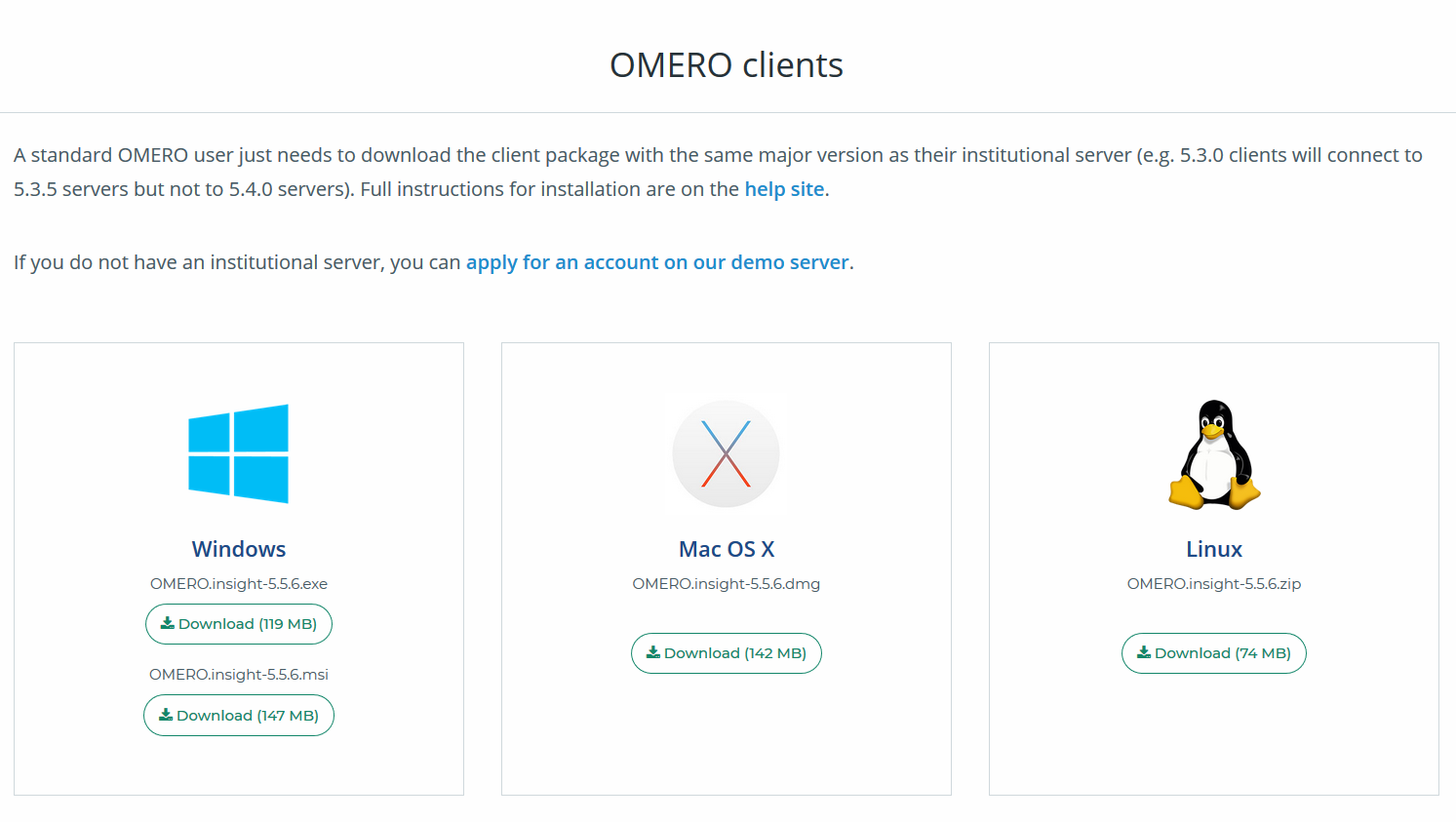 Omero downloads page