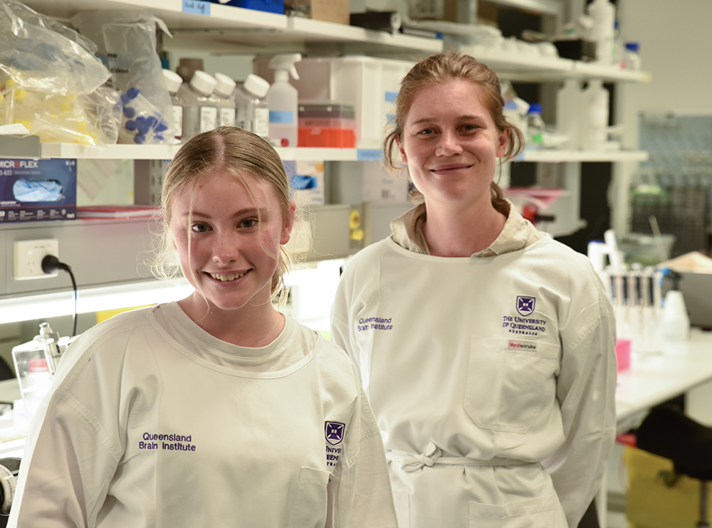 Caitlin Wadley and QBI researcher Maya Wilde.