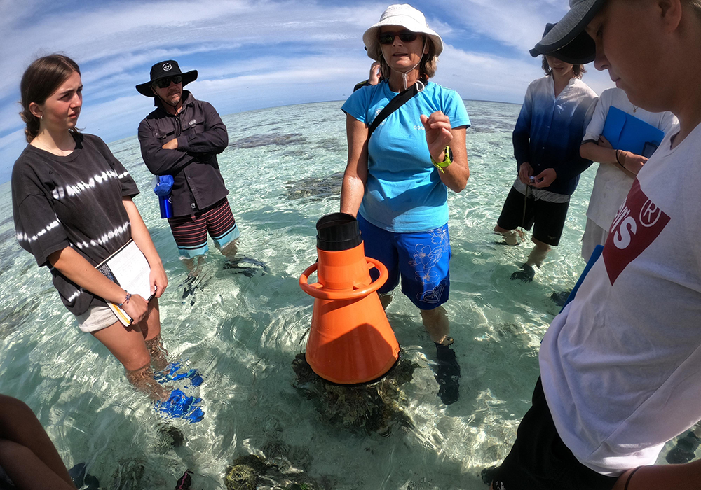 CoralWatch Project Manager Diana Kleine explains how to observe coral to a group of volunteers.